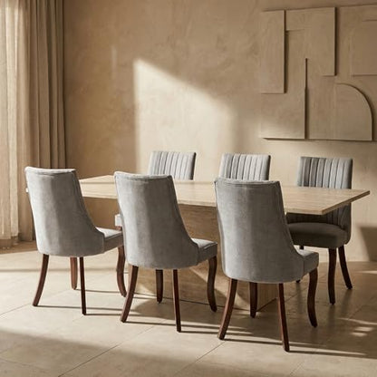Upholstered Dining Chairs Set of 6, High Back Side Chairs for Kitchen and Dining Room, Mid-Century Modern Fabric Seating with Solid Wood Legs, Grey - color: Grey, size: Set of 6