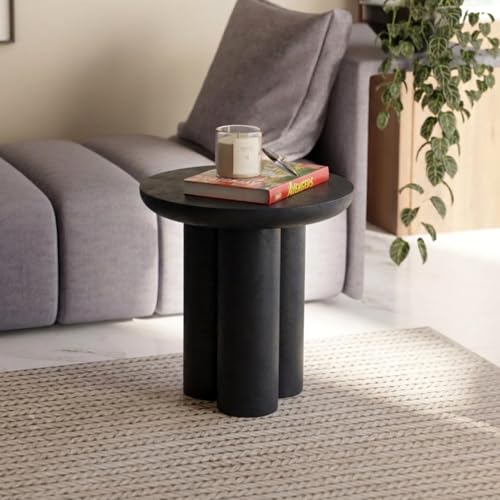 Relso Gaia Round End Table for Living Room and Bedroom, Solid Mango Wood Side Table or Nightstand, Black Finish, Compact Rustic Design, Boho Modern Farmhouse Style - color: Gaia-black