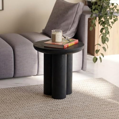 Relso Gaia Round End Table for Living Room and Bedroom, Solid Mango Wood Side Table or Nightstand, Black Finish, Compact Rustic Design, Boho Modern Farmhouse Style - color: Gaia-black