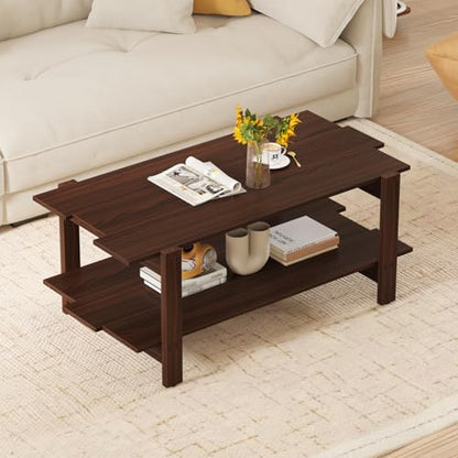 GIANTEX Coffee Table with Storage, 45 Inch Modern Center Table with Slatted Design & Side Rail Support, Rectangular Living Room Table for Small Spaces, Walnut - color: Walnut
