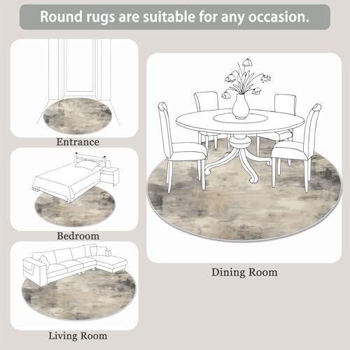 Abstract Striped Pattern Round Area Rug 7 ft, Washable Non-Slip Ultra-Soft Low Pile Carpet, Non-Shedding Gray Beige Retro Style Circle Rug for Bedroom Entryway Kitchen Bathroom Office - color: Gray Beige 1, size: 7' (Round)