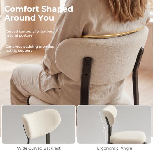 Dining Chairs Set of 2, Modern Upholstered Fabric Kitchen Chairs | Textured Fabric, Curved Back, Upholstered Seat, Metal Frame, Dining Room, Kitchen, Breakfast Nook, Restaurant, Beige - color: Beige, size: Set of 2