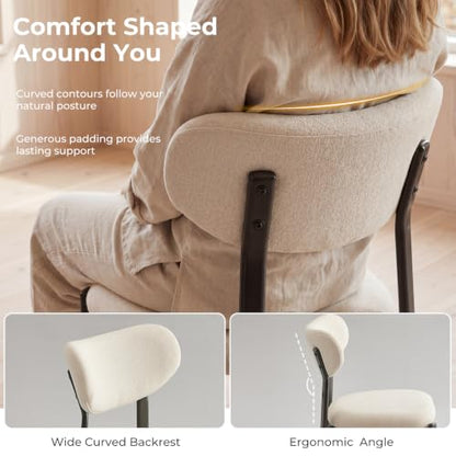 Dining Chairs Set of 2, Modern Upholstered Fabric Kitchen Chairs | Textured Fabric, Curved Back, Upholstered Seat, Metal Frame, Dining Room, Kitchen, Breakfast Nook, Restaurant, Beige - color: Beige, size: Set of 2