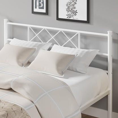 VECELO Full Size Bed Frame with Headboard, Heavy Duty Bedframe with Strong Metal Slats, No Box Spring Needed & Easy Assembly, Pure White - color: Pure White, size: Full