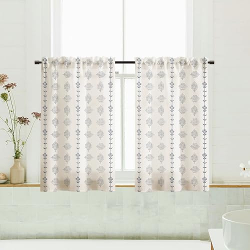 Lino Rosa Bathroom Curtains Window,Small Linen Striped Boho Blue Kitchen Curtains 24 Inch Length Sets - color: Navy, size: 24"W x 24"L (Pack of 2)