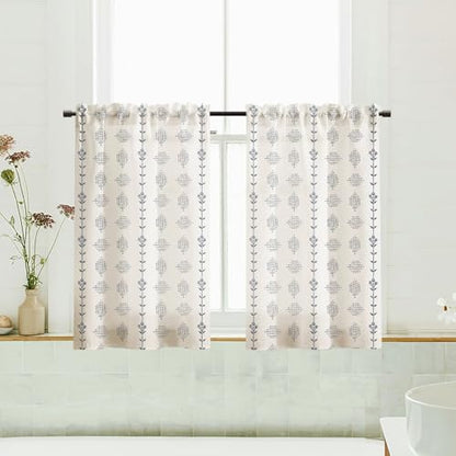 Lino Rosa Bathroom Curtains Window,Small Linen Striped Boho Blue Kitchen Curtains 24 Inch Length Sets - color: Navy, size: 24"W x 24"L (Pack of 2)