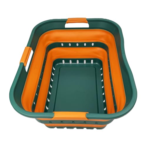 SAMMART 42L (11 gallon) Collapsible Plastic Laundry Basket - Foldable Pop Up Storage Container/Organizer - Space Saving Hamper/Basket (1, Teal Green/Autumn leaf) - color: Teal Green/Autumn leaf