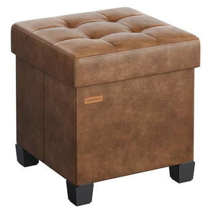 SONGMICS Storage Ottoman, Cube Ottoman with Legs, 15 x 15 x 15.7 Inches, Footstool, Footrest, 10 Gal. (37 L), Synthetic Leather, for Bedroom, Living Room, Dorm, Coffee Brown ULSF0512K03 - color: Coffee Brown