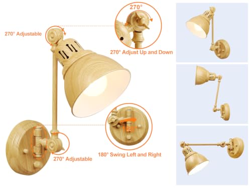 GOODATE 2 Pack Plug in Wall Sconces with Remote Control, Dimming, Adjustable Colors 2700K-6500K, Swing Arm Wall Lamps with Night Light & Timer, Plug-in or Hardwired, LED Bulbs Included, Oak Finish - size: Oak-2 PACK(Bulbs+Remote)