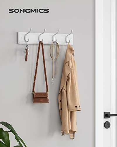 SONGMICS Wall-Mounted Coat Rack, Hook Rack, 4 Dual Metal Hooks, White | For Coats, Bags, Keys, in the Entryway, Bedroom, Living Room ULHR23WT - color: White, size: 1 Pack-4 Hooks