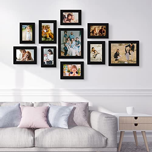 LUCKYLIFE Picture Frame Set 10-Pack, Gallery Wall Frame Collage with 8x10 5x7 4x6 Black Frames - color: Black