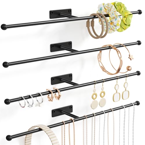 Wall Hanging Jewelry Organizer 12.6", Screw Included, Black 4-Pack | for Earring, Bracelet, Rings, Hairband, Sunglasses - color: Black, size: 4 Pack