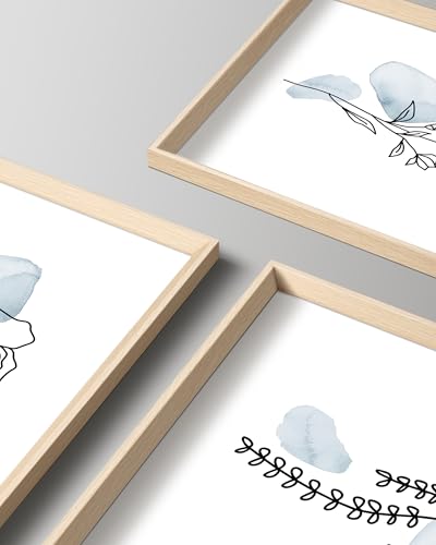 HesenDot Blue Floral Framed Wall Art, Minimalist Botanical Canvas Prints | 12x16IN Set of 3, Wood High Framed Prints, Boho Flowers Artwork, Wall Decor for Living Room Kitchen Bedroom Bathroom - color: Framed Blue Floral, size: 16"L x 12"W