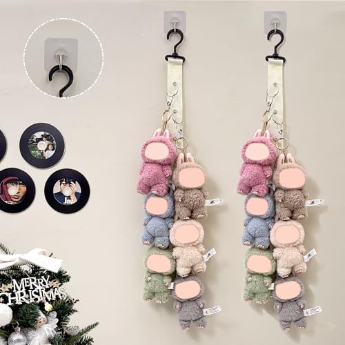 Plush Doll Hanging Storage Rope Display Rack with 8 Clips – Wall Hanging Organizer for Keychain Plushies, Mini Toys– Holds up to 3kg (White) - color: 1 PCS White