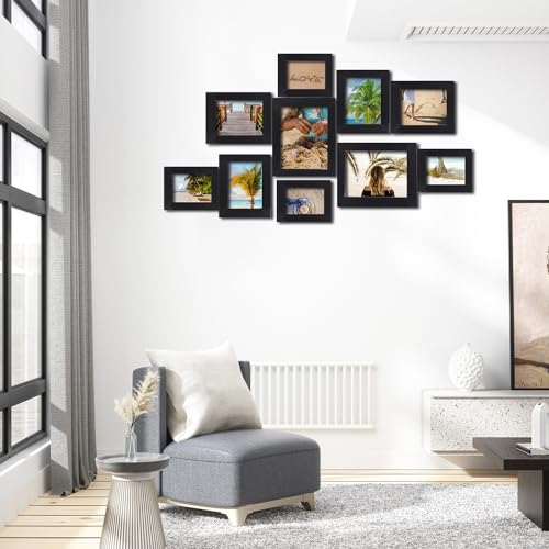xnlkros Picture Frame Set 10 pack, Farmhouse Photo Frames, Gallery Wall Frame Collage, 8x10 5x7 4x6 Frames in 3 Different Finishes Picture Frames For Wall or Desk,Black - color: Black