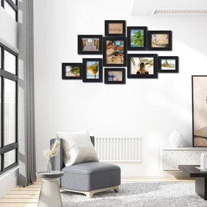 xnlkros Picture Frame Set 10 pack, Farmhouse Photo Frames, Gallery Wall Frame Collage, 8x10 5x7 4x6 Frames in 3 Different Finishes Picture Frames For Wall or Desk,Black - color: Black