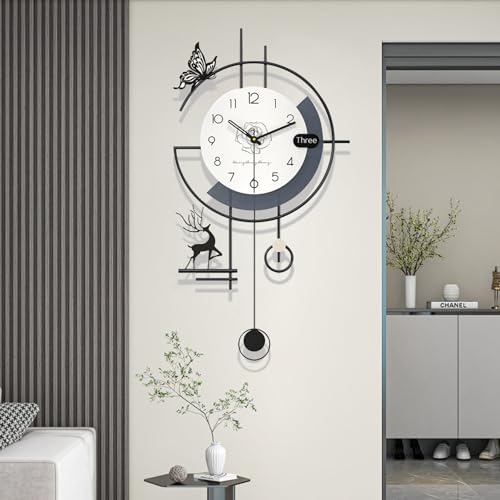 Modern Wall Clock, Large Wall Clocks for Living Room Decor, 3D Silent Clock Wall Decor, Battery Operated, Non Ticking Wall Clock for Bedroom Office Kitchen Decoration (Black White, 15.7X29.5 Inch) - size: 15.7X29.5 Inch