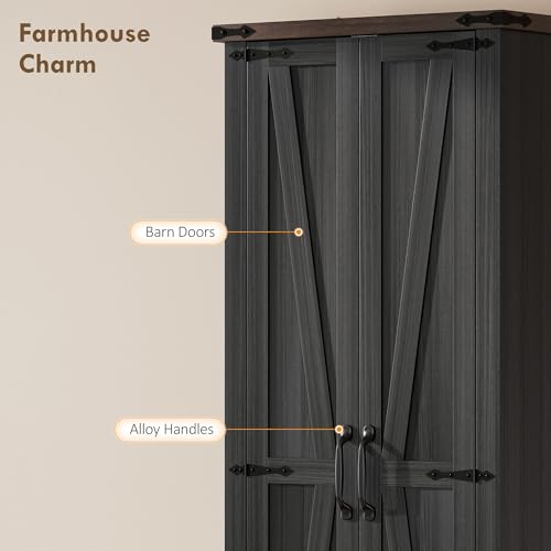 HOMCOM 71" Tall Kitchen Pantry Storage Cabinet Barn Doors Drawer Black | Farmhouse, Adjustable Shelves, Freestanding Food Pantry Cabinet, for Kitchen, Dining Room - color: Black