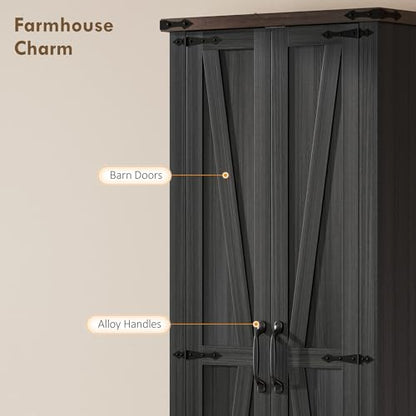 HOMCOM 71" Tall Kitchen Pantry Storage Cabinet Barn Doors Drawer Black | Farmhouse, Adjustable Shelves, Freestanding Food Pantry Cabinet, for Kitchen, Dining Room - color: Black