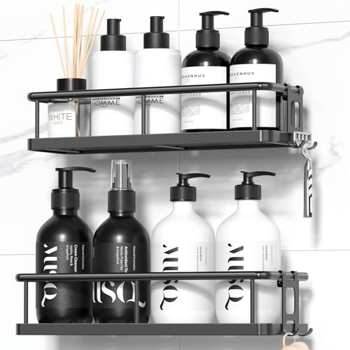 Shower Caddy Adhesive, Rustproof Shower Organizer, Large Capacity Shower Shelves for Inside Shower, No Drilling Bathroom Organizers and Storage for Home Decor （2 Pack Black） - color: Black