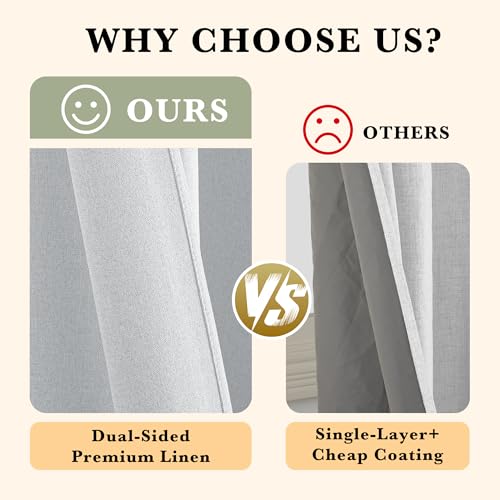 RYB HOME 100% Blackout Linen Look Curtains Thermal Insulated 100% Privacy | Thermal Insulated, Room Divider Window Drapes, Bedroom Living Room Doorway, Grommet, Grayish White, W60 x L84,1 Panel - color: Grayish White, size: 60"W x 84"L (Pack of 1)