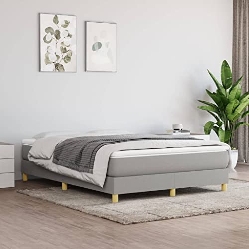 Queen Size Upholstered Bed Frame, Light Grey Fabric Platform Bed with Durable Plywood Slats, Modern Low Profile Bed Base for Bedroom Furniture, No Box Spring Needed