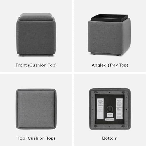 mopio Levi Storage Ottoman with Reversible Tray, Modern Square Chest Coffee Table, Upholstered Cube Sitting Foot Stools Ottoman for Living Room, Bedroom, Entryway (Fabric, Dark Gray) - color: Dark Gray Fabric, Cube