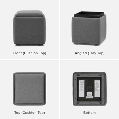 mopio Levi Storage Ottoman with Reversible Tray, Modern Square Chest Coffee Table, Upholstered Cube Sitting Foot Stools Ottoman for Living Room, Bedroom, Entryway (Fabric, Dark Gray) - color: Dark Gray Fabric, Cube