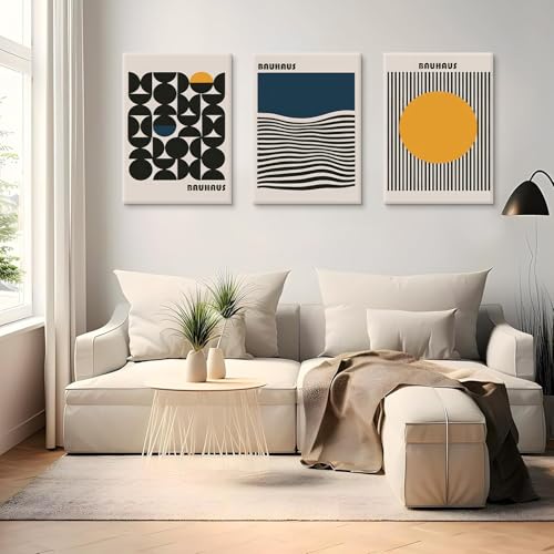 3Pcs Bauhaus Style Wall Art Bohemian Abstract Wall Decor Minimalist Canvas Mid Century Moderngeometry Poster Prints Painting Picture Suitable for Living Room Bedroom （12x16 Canvas） - color: Abstract Canvas, size: 12L" x 16W"
