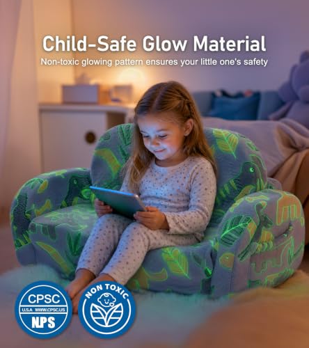 little dove 2-in-1 Kids Couch, Kid Sofa that Fold Out, Glow in the Dark Kid Chair, Extra Wide Kids Sofa, Comfy Kids Chair, Convertible Couch, Gifts for Girls & Boys, Dinosaur - color: Dinosaur