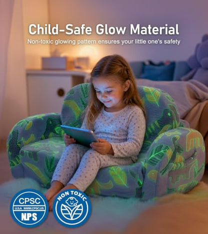 little dove 2-in-1 Kids Couch, Kid Sofa that Fold Out, Glow in the Dark Kid Chair, Extra Wide Kids Sofa, Comfy Kids Chair, Convertible Couch, Gifts for Girls & Boys, Dinosaur - color: Dinosaur