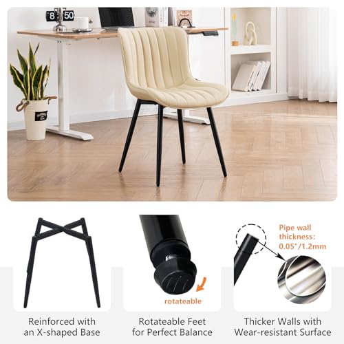 YOUNUOKE Dining Chairs Set of 2 Mid-Century Modern Kitchen Chairs Beige | Faux leather upholstered with Back, fits dining living waiting room guest reception. Waterproof easy to clean assemble, 300lb - color: Beige