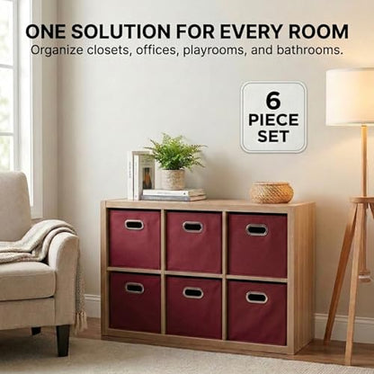 Household Essentials Fabric Storage Bins 6 Piece Set, Burgundy - color: Burgundy, size: 11” L x 11” W x 11” H