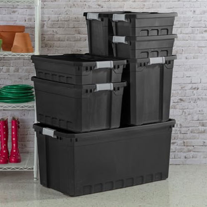 Sterilite 9-Pack Plastic Storage Bins with Lids, Stackable Containers, 50 Gallon, Black - size: 50 Gallon, style: 9 Pack
