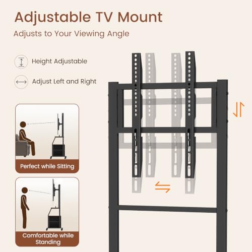 Snughome Rolling TV Stand for 32-55 Inch TVs, Mobile TV Stand with Wheels | With Mount, 2 Fabric Storage Drawers & Power Outlet, Sturdy Steel Frame,Entertainment Center for Bedroom, Living Room
