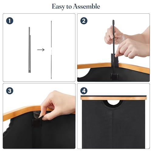 TFLC 100L Large Laundry Hamper with Lid Dirty Clothes Hamper, Black | Narrow Foldable Slim Laundry Basket with Bamboo Handles, Tall Skinny Hamper for Dorm, Bathroom & Bedroom - color: Solid Black