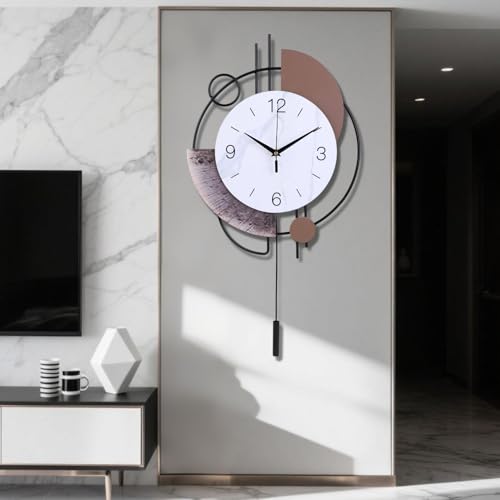 Dankeit Wall Clock, Silent Non-Ticking Quality Quartz Battery Operated with Pendulum, Large Wall Clock for Living Room Kitchen Home Bathroom Bedroom Wall Decor, 13x21.65inch(Brown) - color: Brown, size: 13x21.65inch
