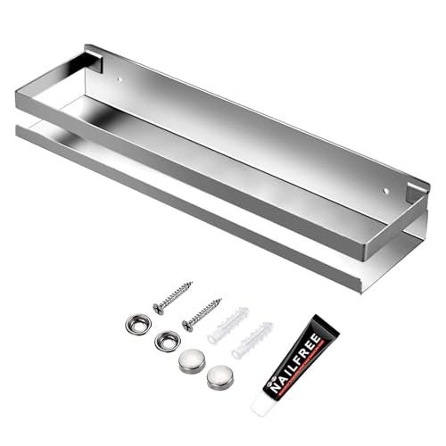 CONRUSER Wall Mounted Spice Rack, Stainless Steel Kitchen Organizer Shelves Hanging Storage Shelf Brushed Steel Seasoning Rack (40CM) - size: 40CM