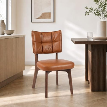 YOUNIKE Wood Frame Brown Dining Chair, Faux Leather, Single Pack | Modern Ergonomic Upholstered Kitchen & Dining Room Chairs, Double-Layer Backrest, Comfy Soft Cushion, Easy to Assembly - color: Brown