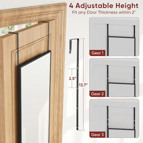 Suidia Full Length Mirror Over the Door&Wall Mounted, 58"x19" Door Mirror with Aluminum Alloy Frame, HD Shatterproof, No-Drill, Hanging Mirrors for Bedroom, Bathroom, Dorm, Closet, Rect, Black - color: Black, size: 58"L x 19"W, style: Rect