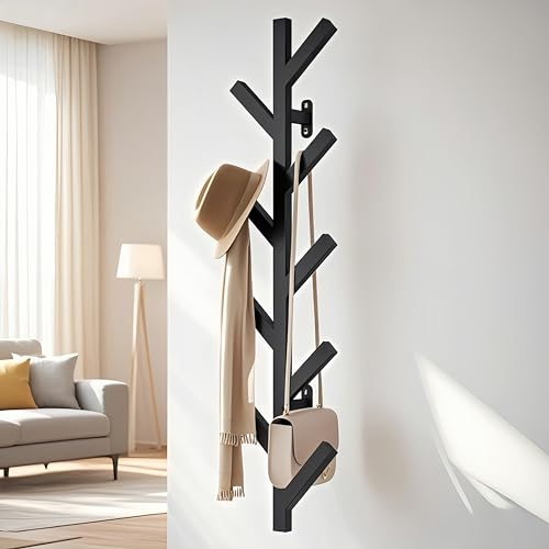 Prywot Vertical Hat Rack, Metal Coat Rack Wall Mounted, Black, 37.8" | 9 Hooks, Space-saving wall-mounted design, for Hats, Jackets, Coats, and Bags - Suitable for Entryways and Bedrooms - color: Black