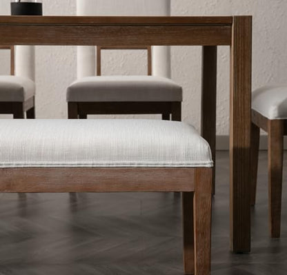 Linen Dining Bench Upholstered Entryway Bench Farmhouse Shoe Bench Seat Ottoman for Hallway Living Room Bedroom End of Bed Dining Room Kitchen, 45.5" Long, Beige - color: Linen, Beige