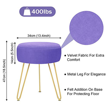 GERANT Multifunctional Vanity Stool - Velvet Footrest Stool-Upholstered Chair Stool -Ottoman Round Modern Dressing Chair - Side Coffee Table Seat with Golden Metal Leg for Living Room (Purple) - color: Purple
