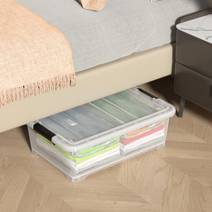 20 Quart Clear Plastic Underbed Storage Latching Bins, 4 Packs | Stackable Flat Rolling Under Bed Organization Boxes with Lids - size: 20 Quart