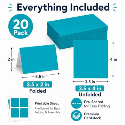 Andaz Press Table Tent Printable Place Cards, Aqua 20-Pack Seat Placement Cards Blank Place Cards Table Settings Name Cards for Baby Bridal Wedding Shower School Graduation Food Cards Blue Place Cards - color: Aqua