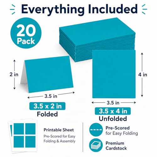 Andaz Press Table Tent Printable Place Cards, Aqua 20-Pack Seat Placement Cards Blank Place Cards Table Settings Name Cards for Baby Bridal Wedding Shower School Graduation Food Cards Blue Place Cards - color: Aqua