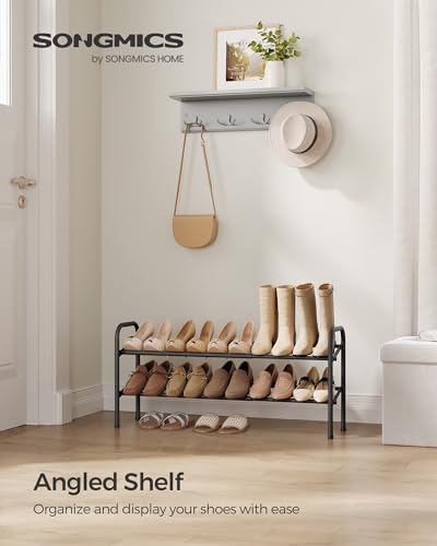 SONGMICS Expandable Shoe Rack, 2 Tier Shoe Rack Shelf, Adjustable Shoe Organizer Storage for 15 Pairs of Shoes, Metal Free Standing Shoe Racks for Closet, Front Door Entryway, Easy Assembly, Ink Black - size: 2 Tier (16.5"H)
