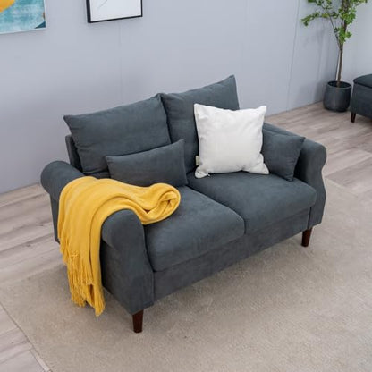 Panana 2 Seater Sofa,Modern Design Rolled Armrest Upholstered Gray Linen Fabric Love Seat Couch,150 x 80 x 80 cm (Gray, 2 Seater) - color: Gray Linen Fabric, size: 2 seater