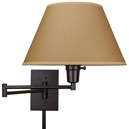 Kira Home Cambridge 15" Modern Swing Arm Wall Sconce with 3-Way Switch | Opaque Empire Paper Shade 2-in-1 Plug In or Hardwired Bedroom Wall Lamp, Black Finish - color: Black,Beige Paper Shade
