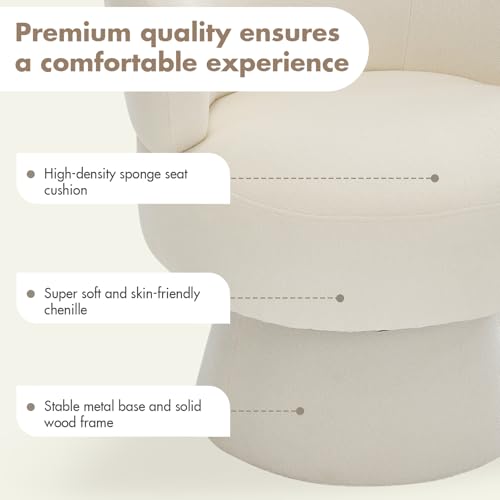 360° Swivel Accent Chairs Set of 2, Modern Chenille Upholstered Boucle Dining Chair with Back, Vanity Chair Accent Armchair Side Chairs for Dining/Living Room, Bedroom, White - color: White 01, size: 2 Chairs